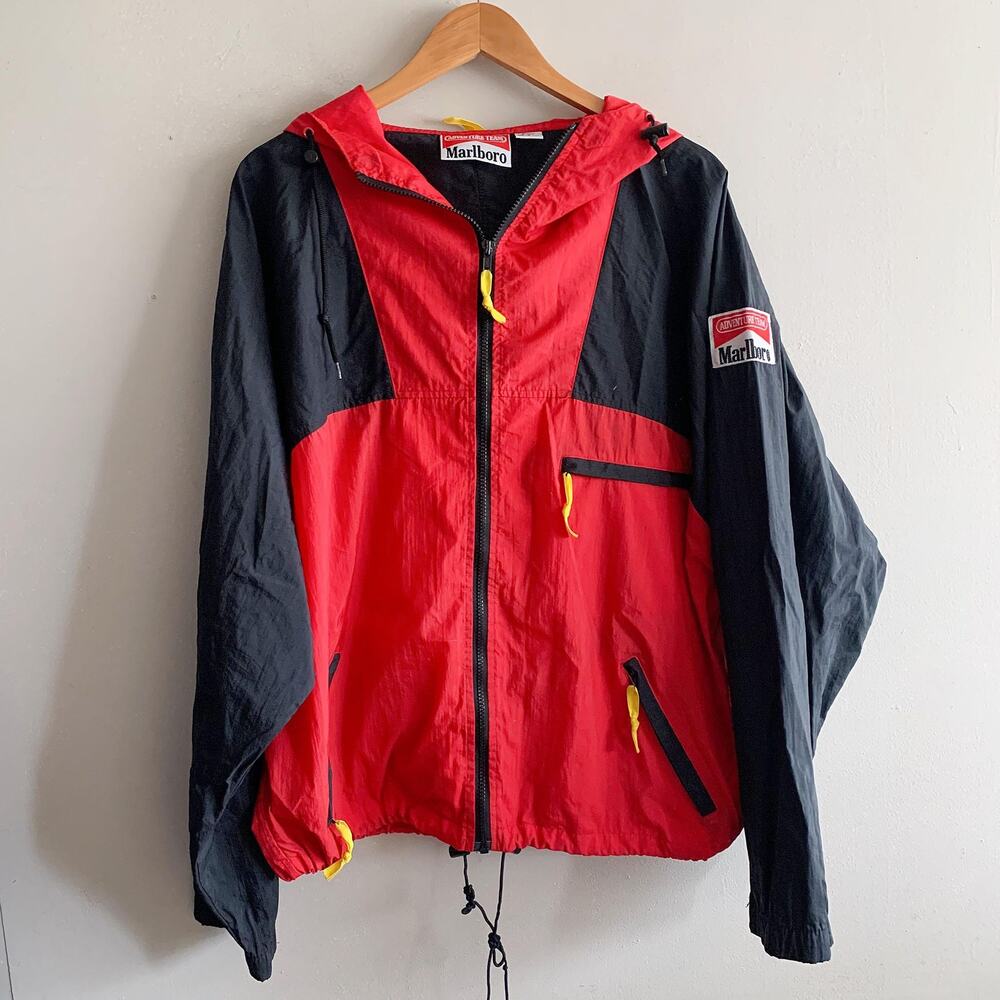 Vintage Marlboro Adventure Team Red Zip-Up Windbreaker Jacket Size L Large 90's